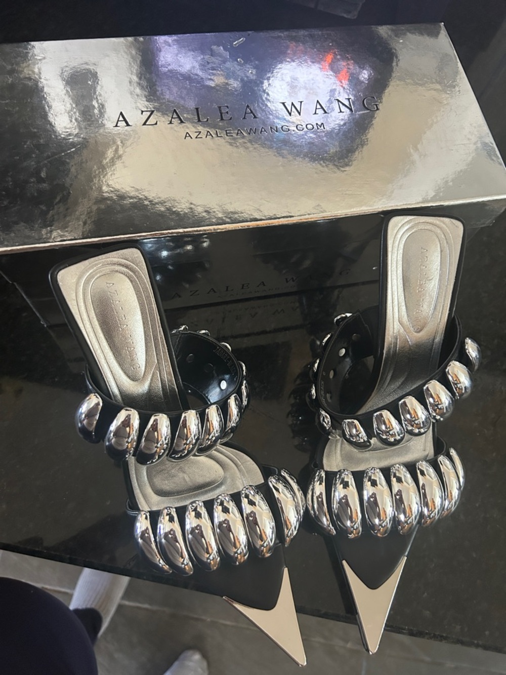 Azalea Wang Silver Metallic Pointed Toe Embellished Heels